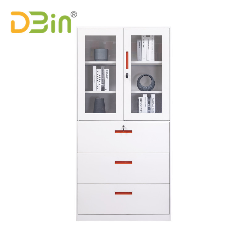 Steel Cabinet With Upper Glass And Lower Drawer